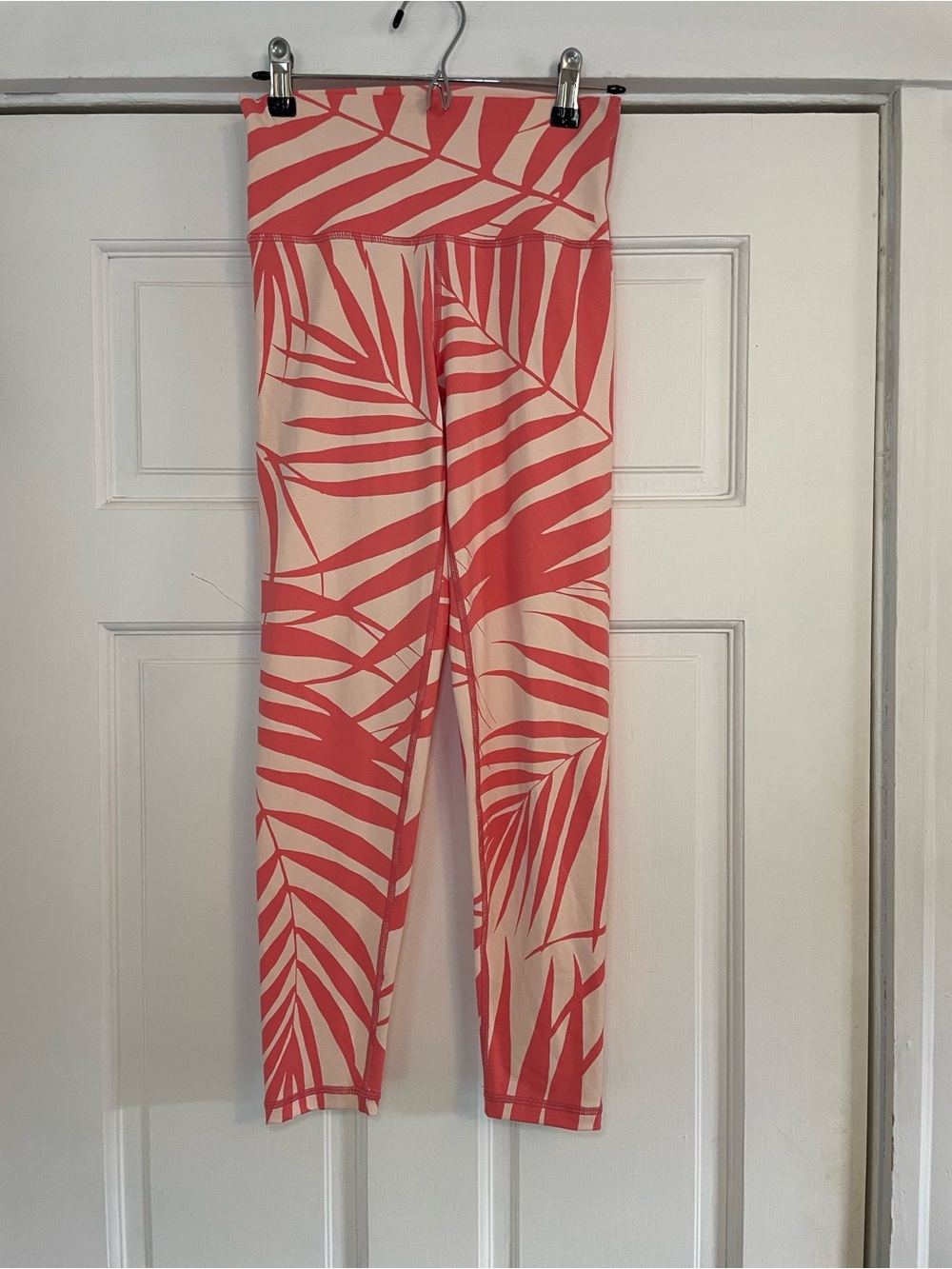 aerie Coral and Cream Palm-Print High-Rise Leggings